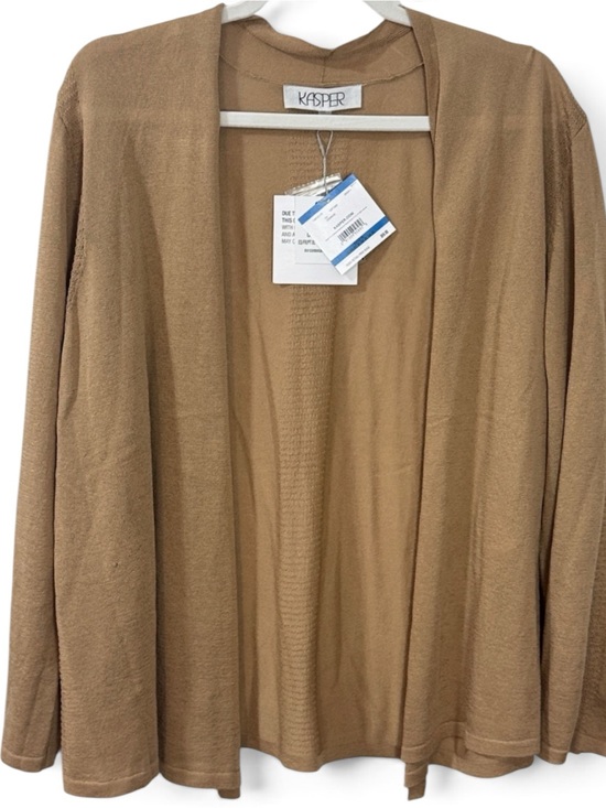 Kasper Sweaters - Kasper Women's Open-Front Cardigan in Camel Brown w/ Sheer Detail- Sizes M & XL
